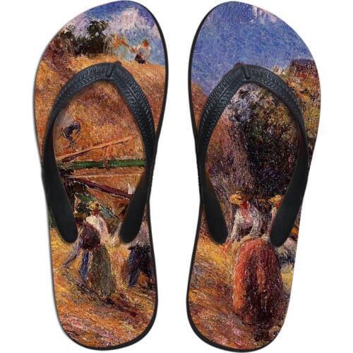 New 2021 Summer Outdoor Beach Flip Flops Women Vogue Slippers Sandals Lady Flats Shoes Artist Painting Print Camille Pissarro