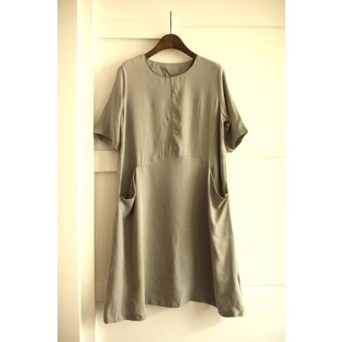 Women Artistic Dress round Neck Silk Cupro Robe 20190423