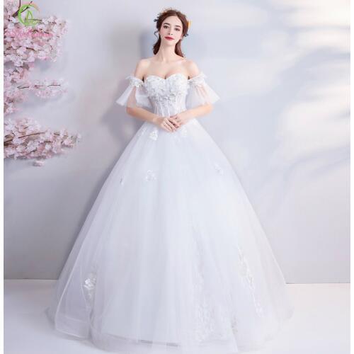 SSYFashion New White Lace Wedding Dress The Bride Married Romantic Sweetheart Appliques Beading Floor-length Wedding Gown