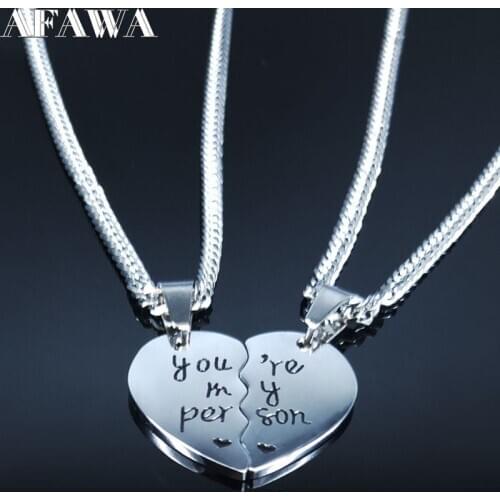 2pls You are my person Stainless Steel Couple Necklace Women Men Silver Color Necklaces Jewelry cadenas Valentines Day N3742S01