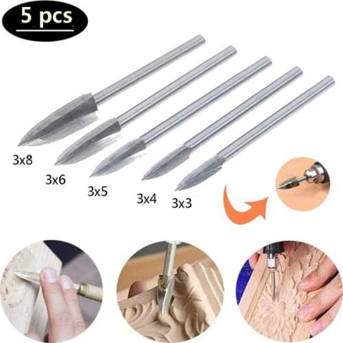 5Pcs/Set Engraving Drill Bit Precise Tool Cutting Knife Carbide Carving Cutters Wood Chisel Woodworking Inserts Cutter Root Tool