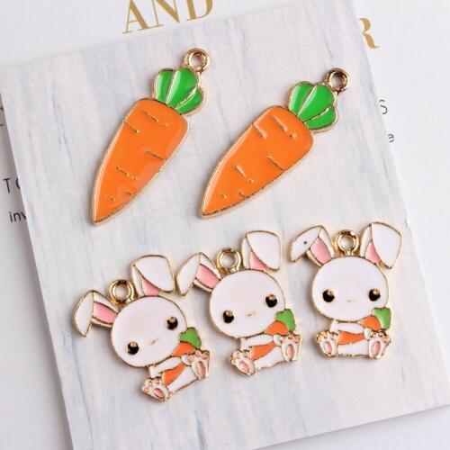 50PCS Cute Little white Rabbit Orange Carrot Pendant Enamel Charm DIY Fashion Personalized Handmade Necklace Keychains Earrings