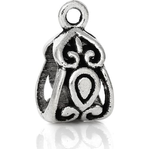 8Seasons Zinc Alloy European Style Bails Beads Triangle Antique Silver Color DIY Making Bracelets Jewelry 14mm x 8mm , 50 PCs