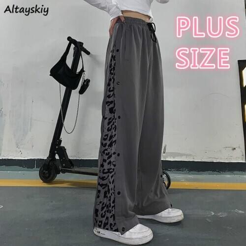 Wide Leg Pants Women Button Leopard Elastic Waist Spring Autumn Hot Sale Korean Style Slim All-match Leisure Streetwear Ins Chic