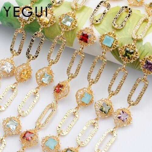 YEGUI C161,diy chain,18k gold plated,0.3microns,copper metal,zircon,charms,diy bracelet necklace,jewelry making,50cm/lot