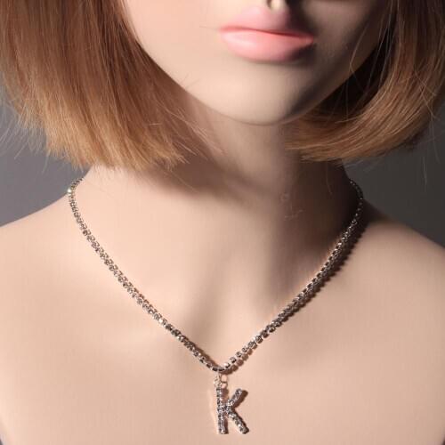 Initial Letter Necklace Pendant for Women Bling Crystal Rhinestone Choker Luxury Jewelry Gift