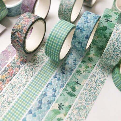 14 Design Green Plant Collection Washi Tape 15mm Leaf Fruit Plaid Mosaic Pattern Adhesive Masking Tapes Decoration Sticker A6825