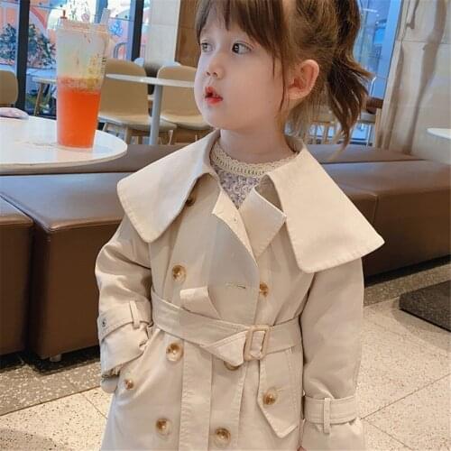 Children Girls Khaki Trench Outerwear Winter Girls Jackets Fall Long Parka 2 3 4 5 6 7 8 Years Autumn Coat