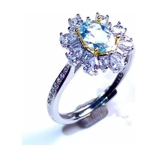 Jewelry Natural Aquamarine Ring for Party 5*7mm Emerald Cut Natural Aquamarine Silver Ring 925 Silver Aquamarine Jewelry