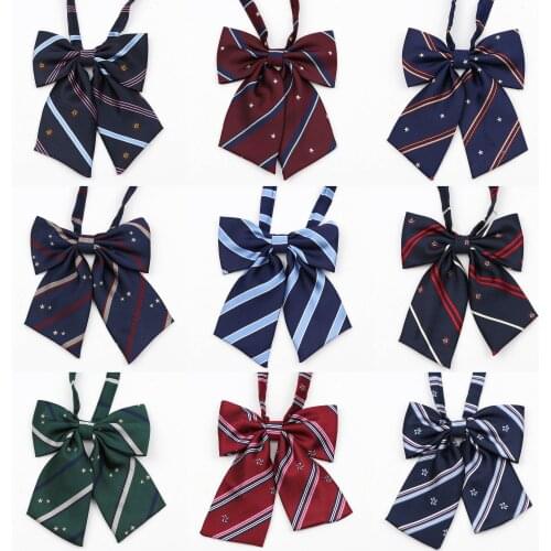 Quality College Style Girls Bowtie Striped Red Blue School JK Uniform Student Chic Handmade Collar Butterfly Shirt Accessories