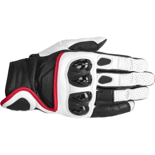 Alpine Celer Black/Red/White Leather Short Sports Motorcycle Motorbike Gp Leather Racing Gloves