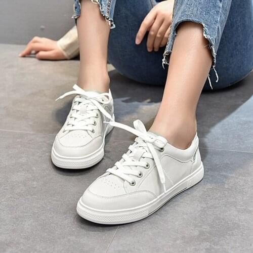 Leather Womens Shoes Lace-up Casual White Shoes 2021 Spring First Layer Cowhide Low-top Single Shoes Female School Shoes