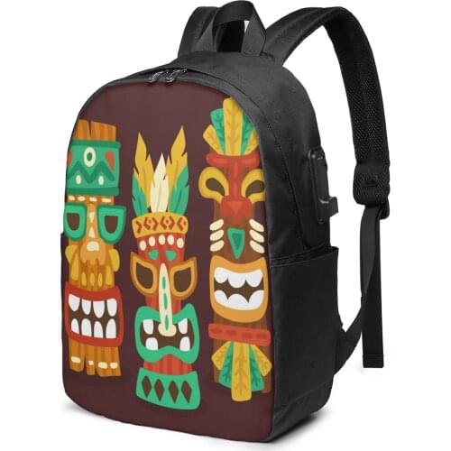 Colorful Ethnic Masks Women Men Backpack USB Charge School Bag For Girl Boy Travel Laptop Bookbag Daypack