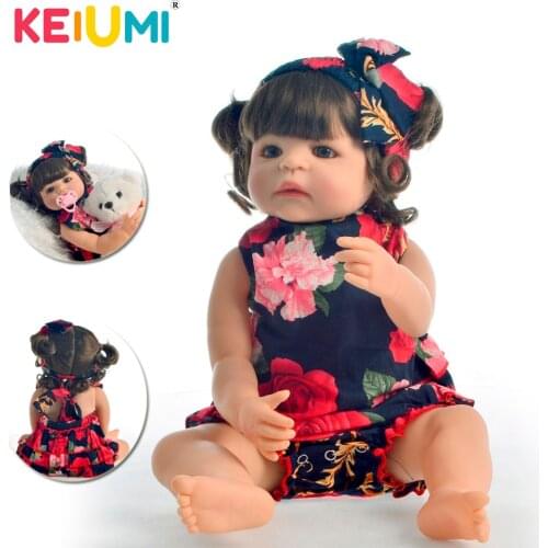 KEIUMI Lovely Reborn Menina Boneca 55 cm Full Body Silicone 22" Reborn Baby Doll With Curls Realistic Princess For Kid Playmate