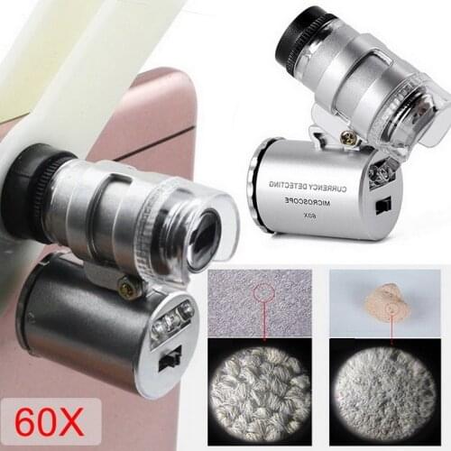 Mini 60x Microscope Magnifying with LED UV Light Pocket Jewelry Magnifier Jeweler Tool 1Pcs