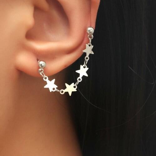 Fashion New Ins Star Ear Clip Cold Wind Metal Integrated Chain Earrings Girlfriend Gift Wholesale