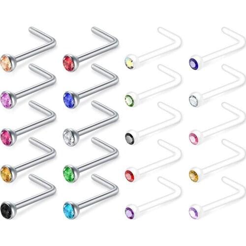 Stainless Steel & Clear Flexible Nose Rings Studs 20G Nose Piercing Retainer 2mm CZ
