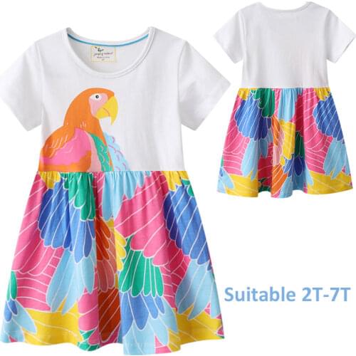 New 2-7 Years Summer Princess Dress Children Baby Girls Short Sleeve Parrot Flower Dresses Clothes Kids Party Girl Dress Cartoon