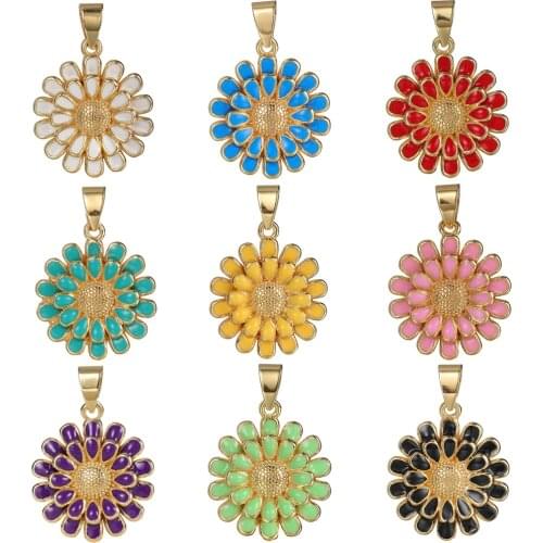 Lovely Colorful Flower Charms Enamel Little Daisy Floral Pendants For DIY Necklace Earrings Making Supplies Lady Copper Pendant
