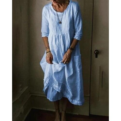 Plus size dresses for women 4xl 5xl 6xl sukienka Women o-neck 3/4 sleeve A-line midi dress linen blue black white beige clothes