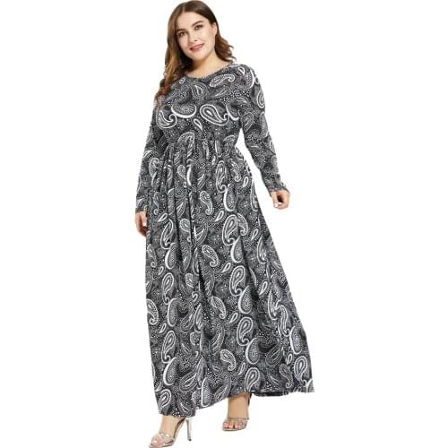 Ramadan Abaya Kaftan Muslim Women Dress Islamic Jilbab Casual Plus Size Long Sleeve Printed Maxi Party Cocktail Gown Arab Robe