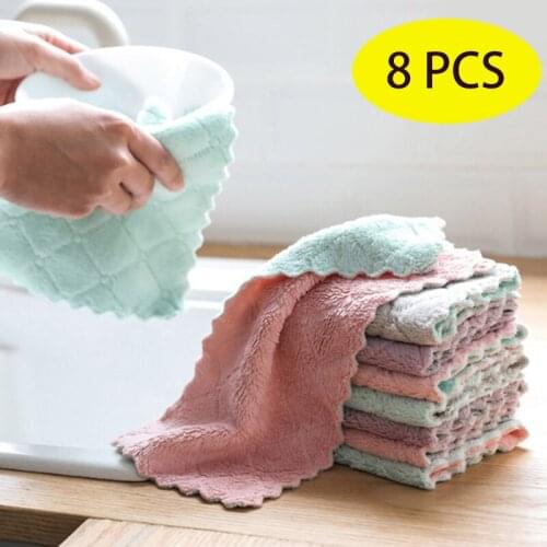 8PCS Microfiber Kitchen Towel Absorbent Dish Cloth Non-stick Oil Washing Kitchen Rag Household Tableware Cleaning Wiping Tools
