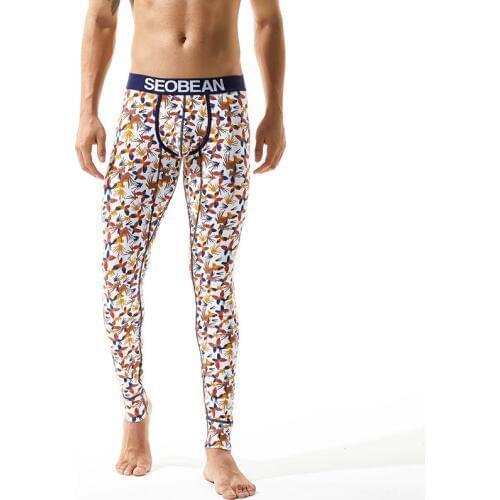 SEOBEAN Winter Men Fashion sexy Long Johns Cotton Thermal Underwear solid WarmTight Single Long Leggings Pants High Quality