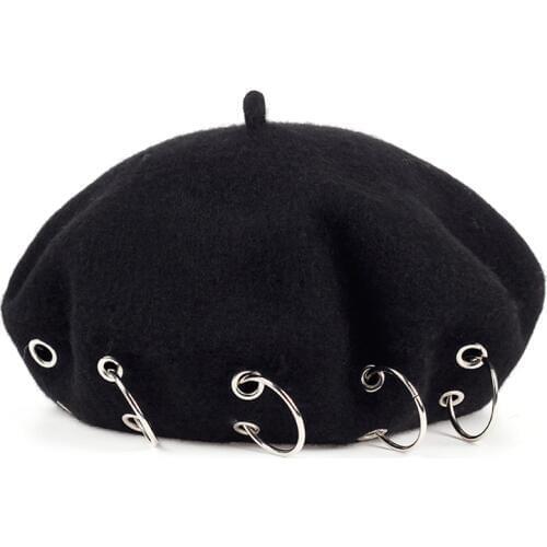 2019New ladies cashmere personalized buckle hat cap berets fashion stitching female wool fixed winter warm hat cotton