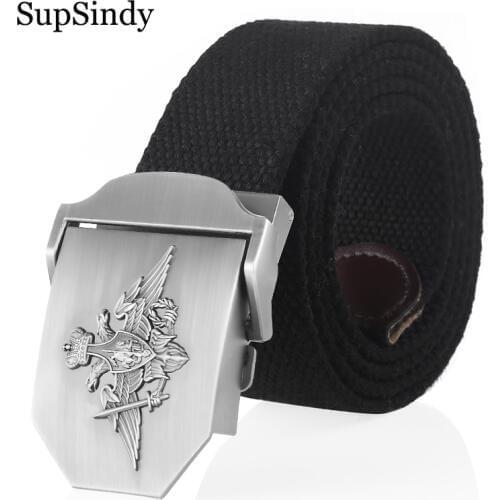 SupSindy Men Canvas belt 3D Russian Federation armed forces metal buckle Tactical Belts jeans waistband Army Military male strap