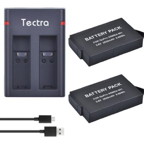 Tectra 2Pcs 2620mAh GoPro ASBBA-001 Battery+2-Channal USB Charger for Gopro Fusion 360-Degree Action Camera