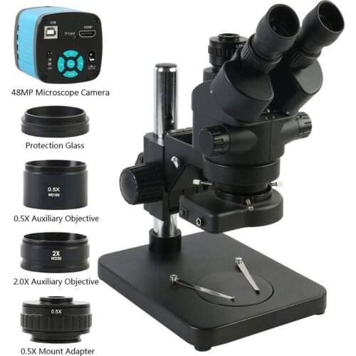 3.5X-90X Trinocular Stereo Microscope 2K 48MP HDMI USB Video Microscopio Camera Phone Pcb Soldering Repair Kit