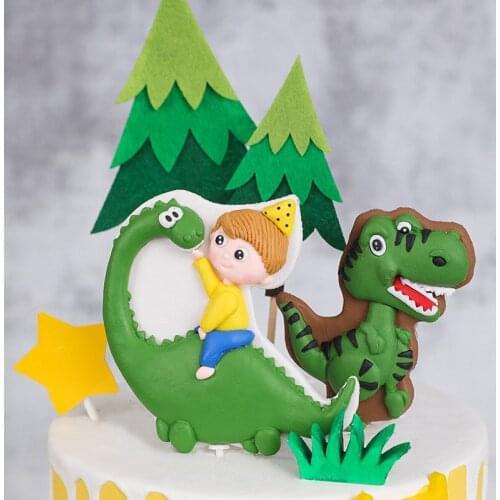 Boys birthday Cake Toppers Jungle Party Soft Pottery Forest Dinosaur Decor Childrens Day Baby Shower Baking Supplies Plug-in