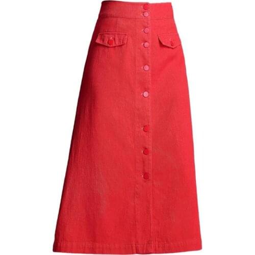 Plus size 4XL!jeans skirt women 2020 spring fashion high waist single-breasted mid calf denim skirt a-line