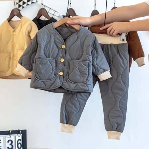 Winter Cute Girls Quality Warm Clothes Sets Kids Boys Thicken Pullover And Thick Pants 2pcs Sets Boy Warm Suit For Kindergarten