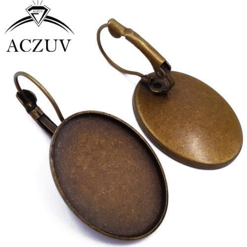 200pcs Antique Bronze 13x18mm 18x25mm Oval Cabochon Setting French Leverback Bezel Earring Base Jewelry Blank ZLE004