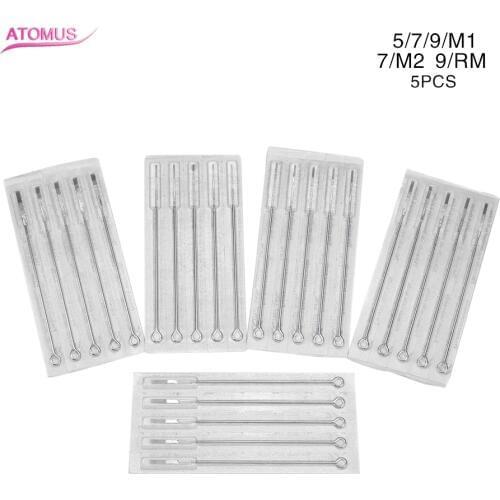 5pcs/Lot Assorted Sterilized Disposable Tattoo Needles Round Shader 5M1 7M1 9M1 7M2 9RM Free Shipping Permanent Makeup