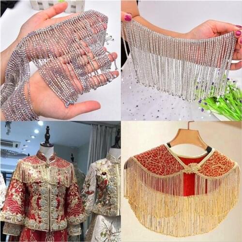 50Cm/1Yards Bling Rhinestone Chain Beautiful 14Cm Width Long Tassel Dance Crystal Ab Gold Trimming Garment Banding DIY Necklace