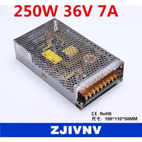 Factory price 250W 36V 7A SMPS single output switching power supply for LED Strip light, led power supply CCTV cami, S-250-36