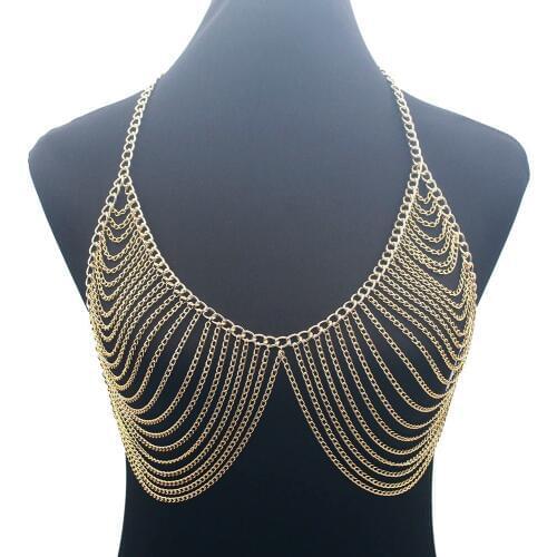 Women Fashion Body Chain Accessories Multi Layer Body Jewelry Chest Chains Necklace Harness Slave BY38