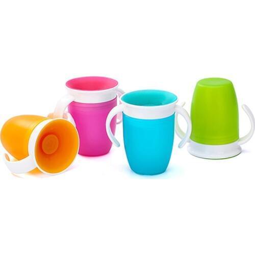 360 Degrees Can Be Rotated Baby Learning Drinking Cup With Handles Flip Lid Infant Training Leakproof Water Bottles CL5677