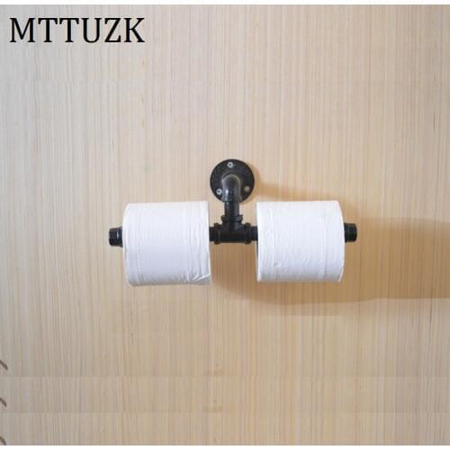 MTTUZK Black Iron Pipe Toilet Paper Holder Industrial Retro Style Toilet Paper Holders Wall Mounted Doble Roller Holder MT1902