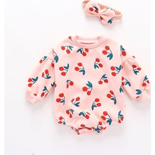 Bobora Baby Girl Romper Infant Cherry print Plush Ruffle Onesies Newborn Bodysuit Jumpsuit Kid Summer Clothes Outfits