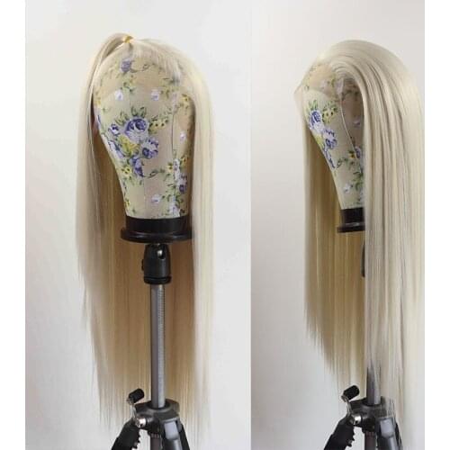 Long Blonde Synthetic Lace Front Wigs Half Hand Tied for Women Heat Resistant Fiber Hair Straight Glueless Party Wig 24 Inches