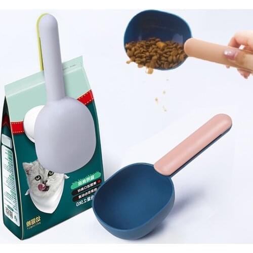 Pet Cat Dog Food Shovel Mutli-Function Portable Feeding Spoon with Sealing Bag Clip Measuring Cup Spoon Pet Feeders Storage Tool