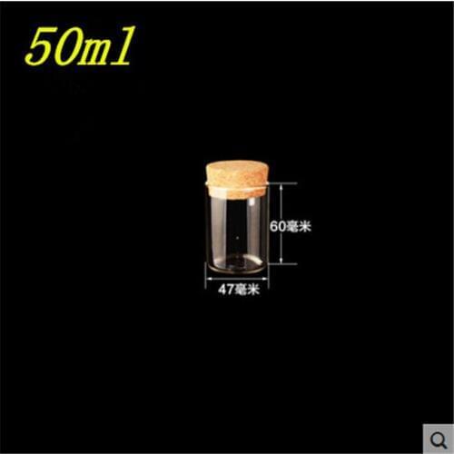 47*60mm 50ml Glass Bottles Vials Jars Test Tube With Cork Stopper Empty Glass Transparent Clear Bottles 12pcs/lot
