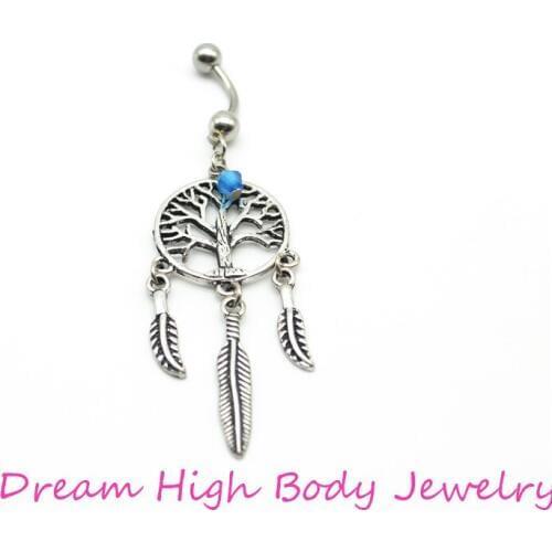 Hot Belly button rings Body Jewelry piercing Crystal Belly Navel Barbell Bar Ring Body Dream catcher 14G