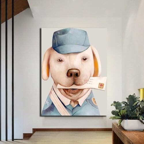 KAWAI Bone-eating Dog Canvas Painting Wall Art Poster And Prints Funny Animals Get Clothes for Nordic Kids Room Home Decorativos