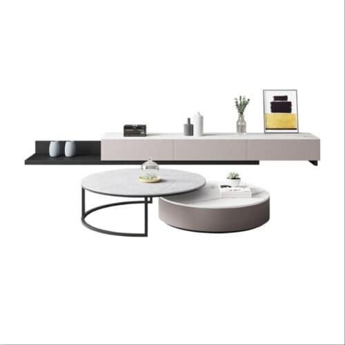Coffee table TV cabinet combination Nordic living room small household type simple modern telescopic storage round coffee table