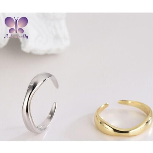 A Butterfly 100% Material Guarantee 925 Sterling Silver Glossy Design Irregular Shaped Wave Open Ring Simple Personality Ring