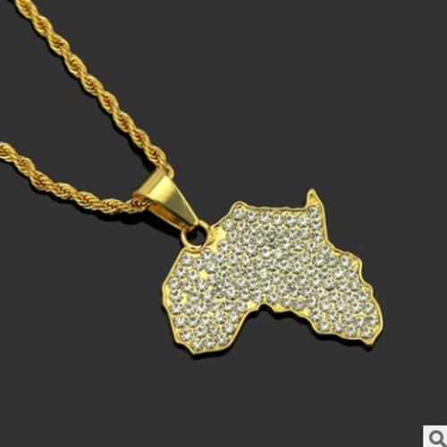 Personality Africa Map Pendant Necklace for Women Men Gold Color Stainless Steel Ethiopian Jewelry